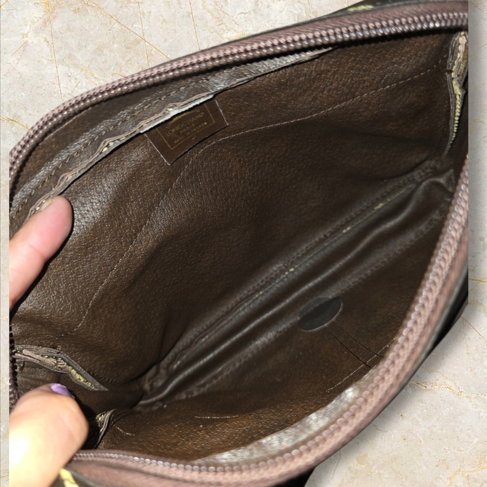 Longchamp Black Shoulder Bag with Beige Chain-Link Print - Picture 11 of 13